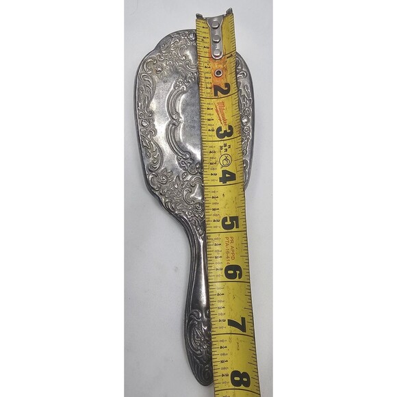 Vtg Silverplate Vanity Set 8" Brush & 9" Hand Mirror Floral Ornate Design Heavy - Picture 9 of 13